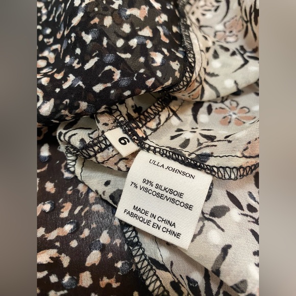 Ulla Johnson Silk Sheer Ruffle Sleeve Black and White Blouse Size 6 - Picture 7 of 10